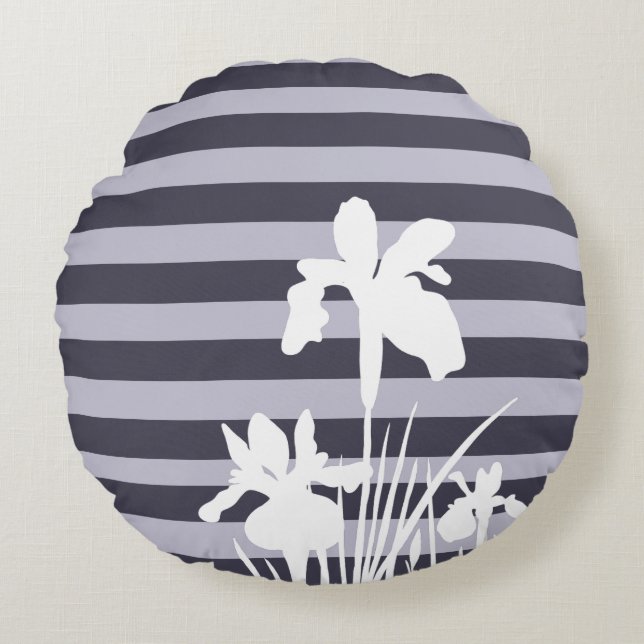 Coussins Ronds Silhouette des rayures et des fleurs d'Iris (Devant)
