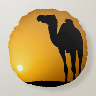 Coussins Ronds Silhouette d'un chameau sauvage au coucher du