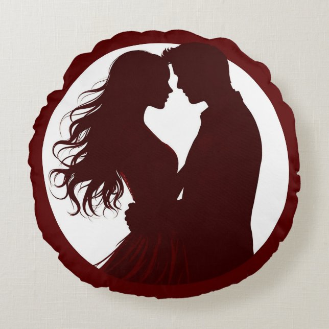 Coussins Ronds Silhouette d'un couple s'étreignant face à face (Devant)