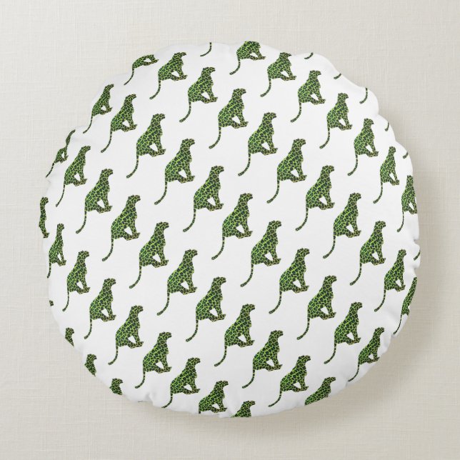 Coussins Ronds Silhouette Leopard noir et vert (Devant)