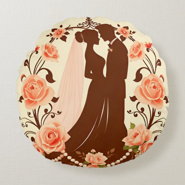 Coussins Ronds Silhouette romantique d'un couple (Devant)