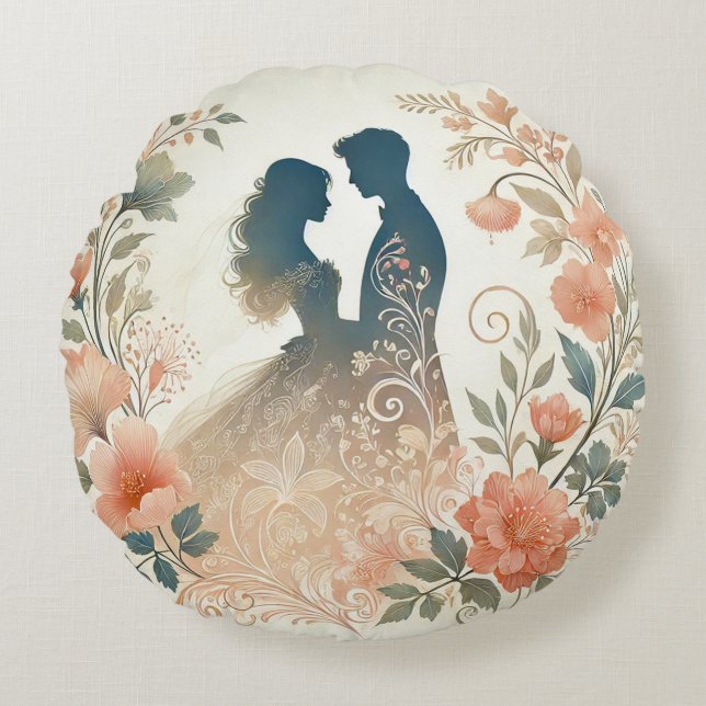Coussins Ronds Silhouette romantique d'un couple (Devant)