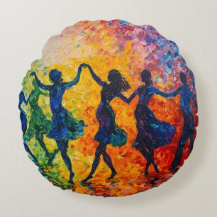 Coussins Ronds Silhouettes colorées dansant