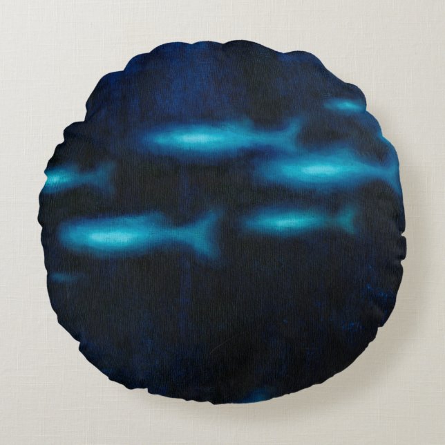 Coussins Ronds Silhouettes de poisson bleu translucide (Devant)