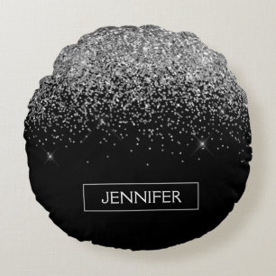 Coussins Ronds Silver Black Parties scintillant Girl Monogramme N