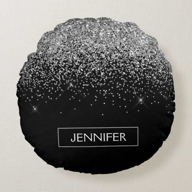 Coussins Ronds Silver Black Parties scintillant Girl Monogramme N (Devant)