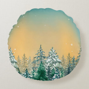 Coussins Ronds Simple aquarelle sauvage Xmas Pine Part vacances