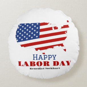 Coussins Ronds Simple Elegant Labor Day avec drapeau américain
