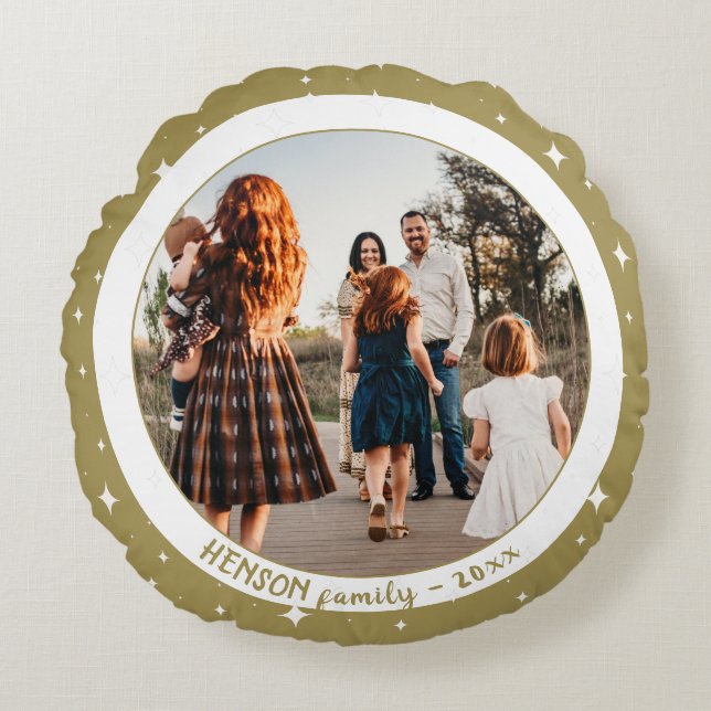 Coussins Ronds Simple Festif Golden Christmas Family Photo (Devant)