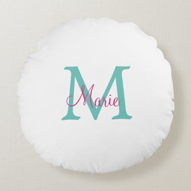 Coussins Ronds simple minimal add name monogram green pink blue t (Devant)