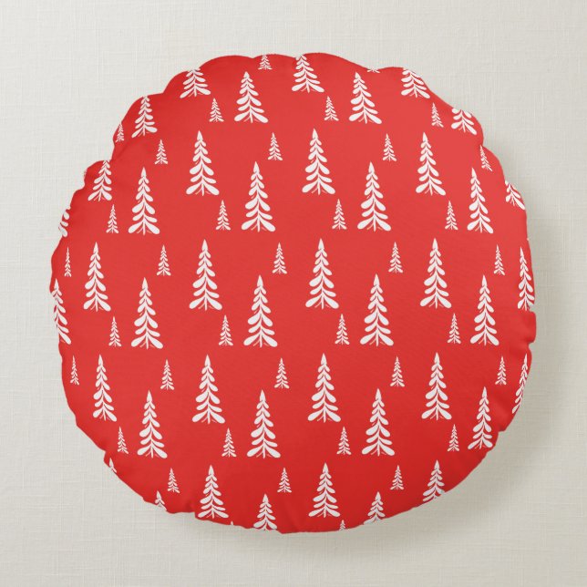 Coussins Ronds Simple Rouge Noël Xmas pin Motif neige (Devant)