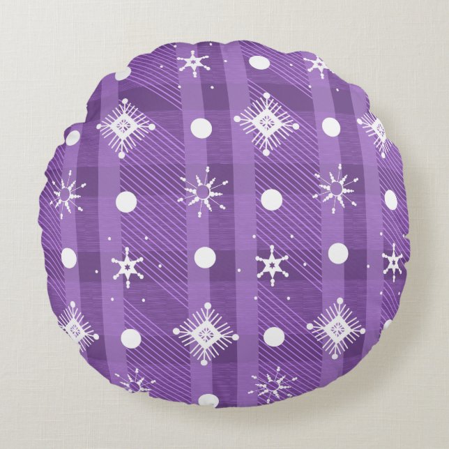 Coussins Ronds Simples Snowflakes Purple Plaid Motif (Devant)