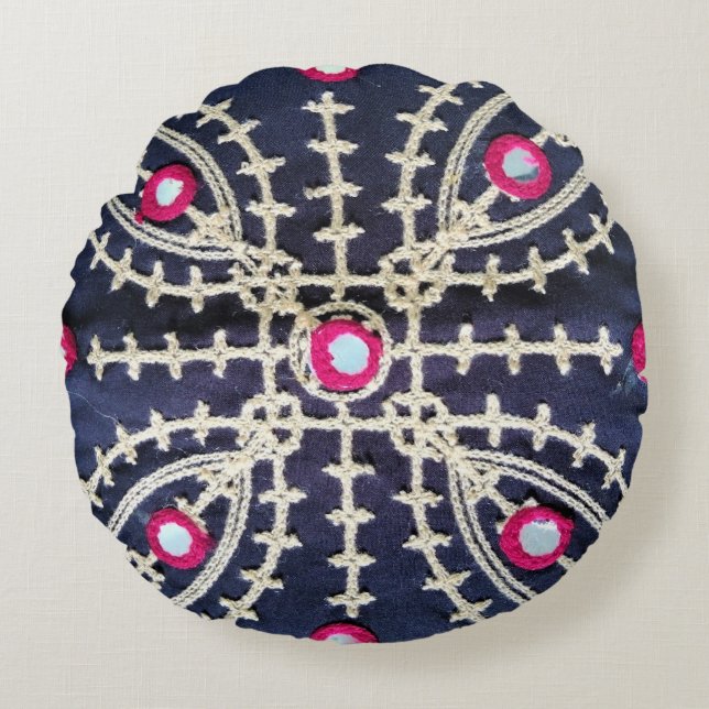 Coussins Ronds Sindhi Traditionnel / Balochi Design Jeu d'Oreille (Devant)