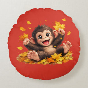 Coussins Ronds Singe souriant aux grands yeux ludique tropical