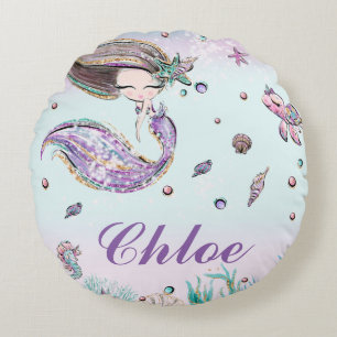 Coussins Ronds Sirène Whimsical Sous La Chambre Sea Chic Girl