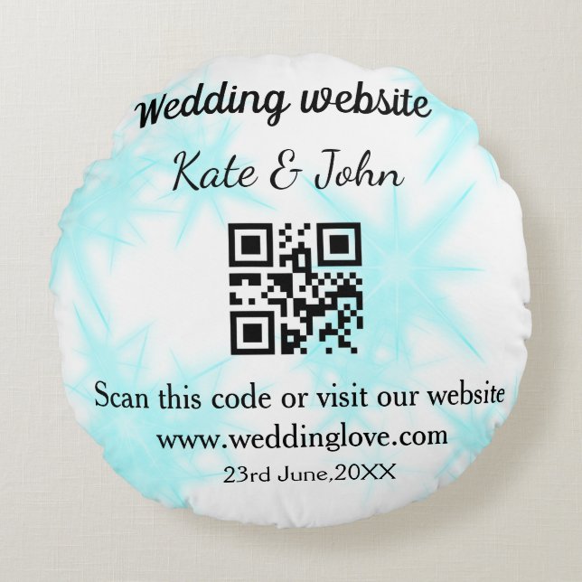 Coussins Ronds Site web de mariage simple minimal Q R code ajoute (Devant)
