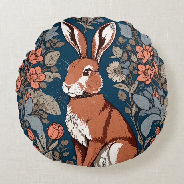 Coussins Ronds Sitting Hare William Morris Inspiré Floral (Devant)