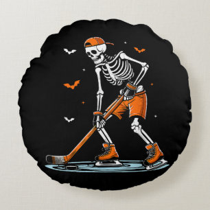 Coussins Ronds Skeleton Hockey sur glace Halloween garçons Drôle 