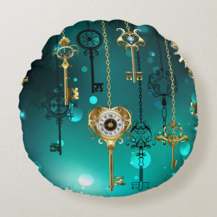 Coussins Ronds Skeleton Keys on Green Background