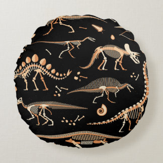 Coussins Ronds Skeletons de dinosaures et fossiles motif