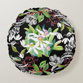 Coussins Ronds Sketched snowdrops and blooming orchids flowers se