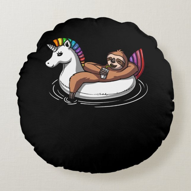Coussins Ronds Sloth Riding Unicorn Float Pool Party (Devant)