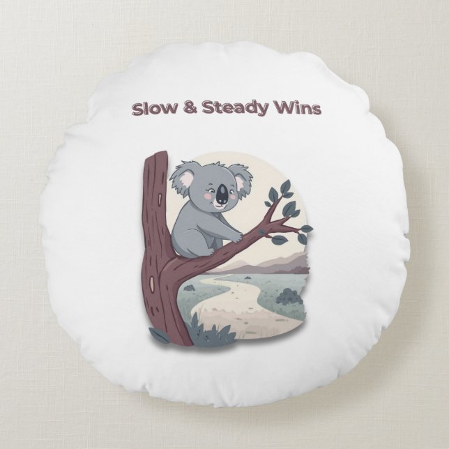 Coussins Ronds **"Slow & Steady Wins – Motivational Cute Koala "* (Devant)