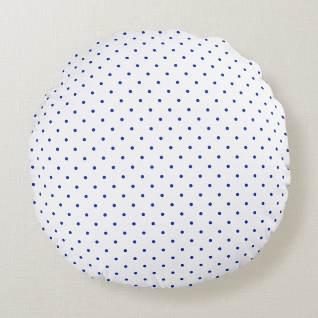 Coussins Ronds Small Cobalt Blue Polkadots on White Round Pillow (Devant)