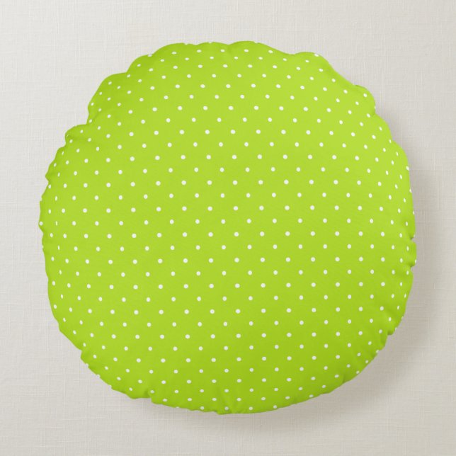 Coussins Ronds Small Lime Green and White Polka Dots Round Pillow (Devant)