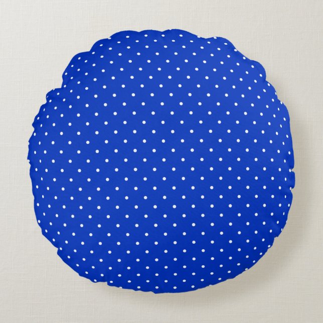 Coussins Ronds Small White Polkadots on Cobalt Blue Round Pillow (Devant)