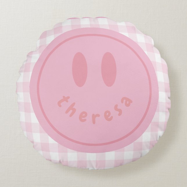 Coussins Ronds smiley visage personnalisé nom joyeux sourire (Devant)