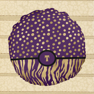 Coussins Ronds Snazzy Poster de animal inspiré violet or et noir
