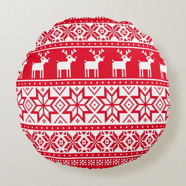 Coussins Ronds Snowflake nordique Reindeer Vilain Sweat de Noël (Devant)