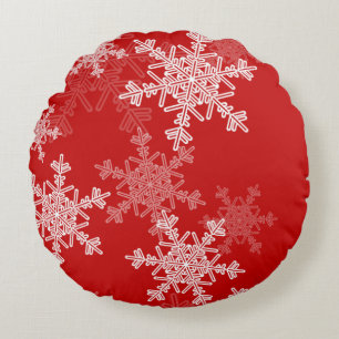 Coussins Ronds Snowflakes blanc rouge Noël minimaliste