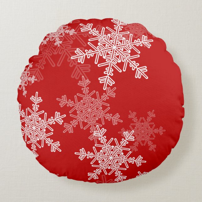 Coussins Ronds Snowflakes blanc rouge Noël minimaliste (Devant)