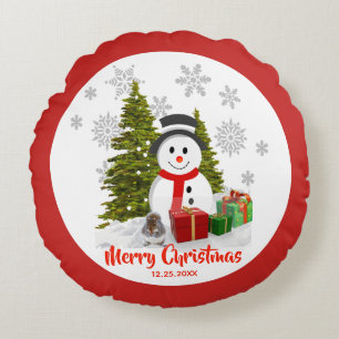 Coussins Ronds Snowflakes et Snowmen Joyeux décor de Noël