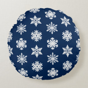 Coussins Ronds Snowflakes Ikat - Blanc et Bleu Marine