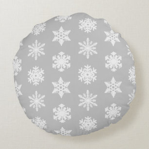 Coussins Ronds Snowflakes Ikat - Gris et blanc argenté