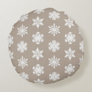 Coussins Ronds Snowflakes Ikat - Taupe tan et blanc