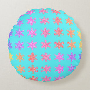 Coussins Ronds Snowflakes Motif Glittery Or Turquoise bleu