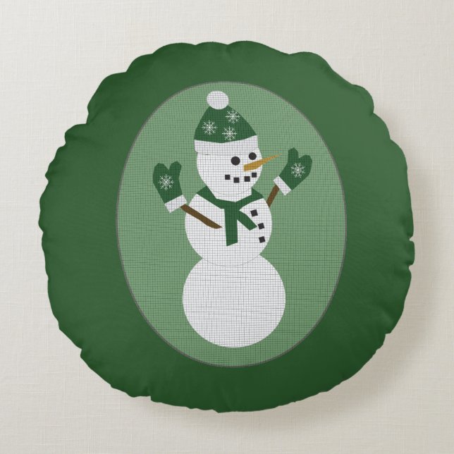 Coussins Ronds Snowman Green Christmas (Devant)