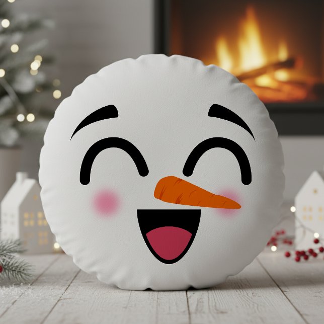 Coussins Ronds Snowman Joyeux Noël mignon visage souriant hiver (Snowman Merry Christmas Cute Smiling Face Winter Christmas Pillow
)
