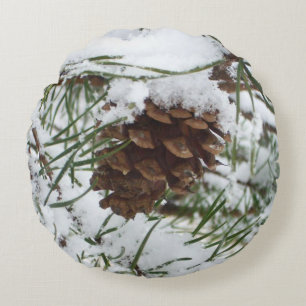 Coussins Ronds Snowy Pine Cone I