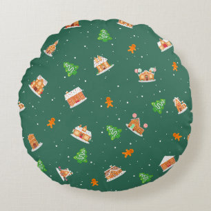 Coussins Ronds Snowy Winter Gingerbread Maison Cookies
