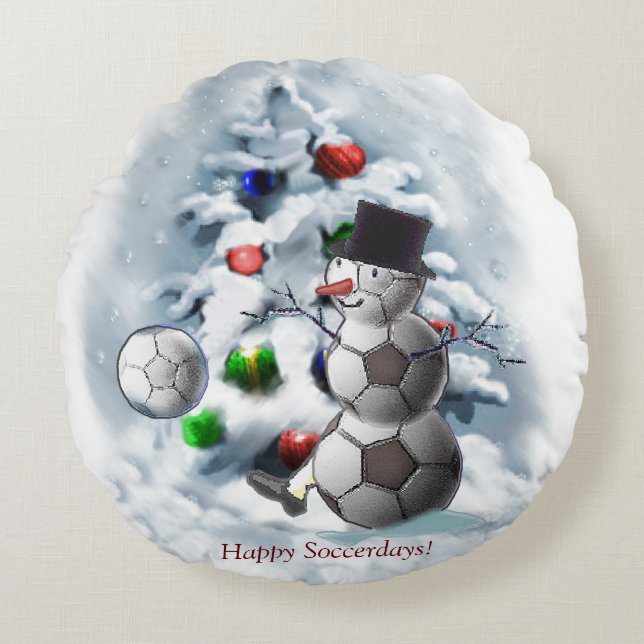 Coussins Ronds Soccer Ball Snowman Noël (Devant)