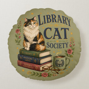 Coussins Ronds Société de la chatte de bibliothèque Calicot livre