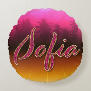 Coussins Ronds Sofia prénom nom oreiller rose doré