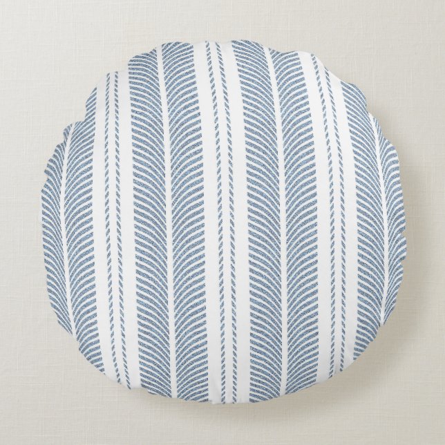 Coussins Ronds Soft Blue Herringbone Fern Striped Pattern (Devant)