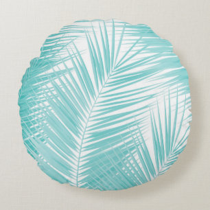 Coussins Ronds Soft Turquoise Palm Feuilles Dream #1a