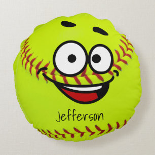 Coussins Ronds Softball jaune personnalisé visage drôle
